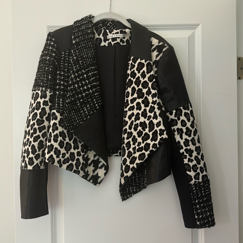 Alice and Olivia Leather Patchwork Blazer